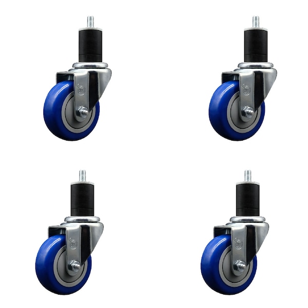 Service Caster 3.5'' SS Blue Poly Wheel Swivel 1-3/4'' Expanding Stem Caster Set, 4PK SCC-SSEX20S3514-PPUB-BLUE-134-4 - main